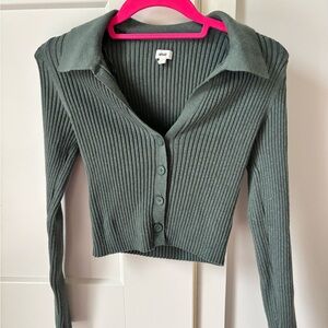 Ribbed Green Cropped Cardigan